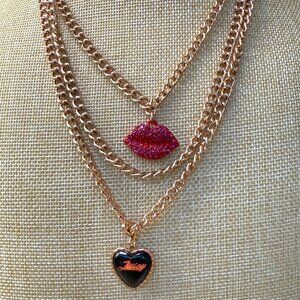 Juicy Couture Layered Necklace With Heart & Lips Charms In Rose Gold-Tone Metal